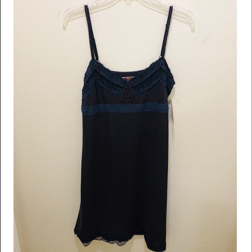 Free People Washed Black Blue Laced Trim Dress